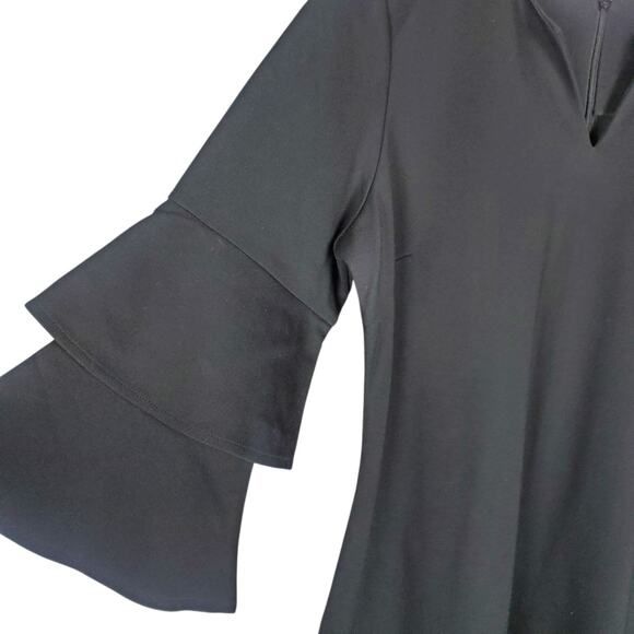 J McLaughlin Letty Dress Sz M Black Tiered Bell Sleeve Bainbridge Cloth Stretch - Picture 4 of 14